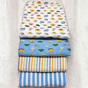 Gerber Flannel Baby Blankets 4-Pack 100% Cotton Dinosaurs & Stripes 30x30
